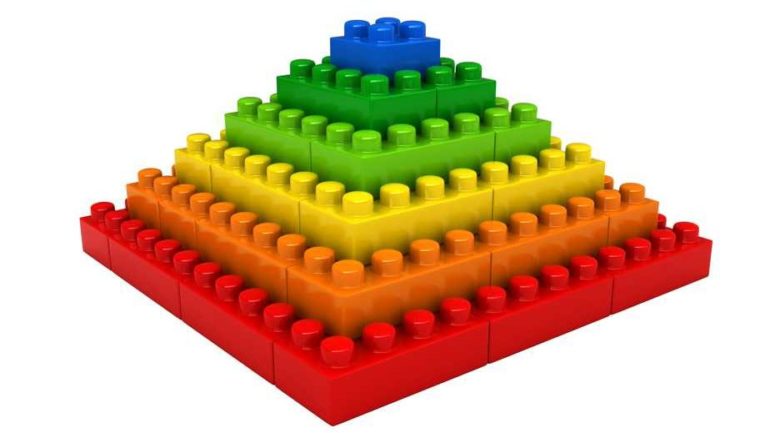 Lego pyramid in rainbow colors